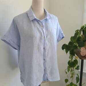 Rachel Zoe - Blue - Short Sleeves - Button Down - Linen - Size Large